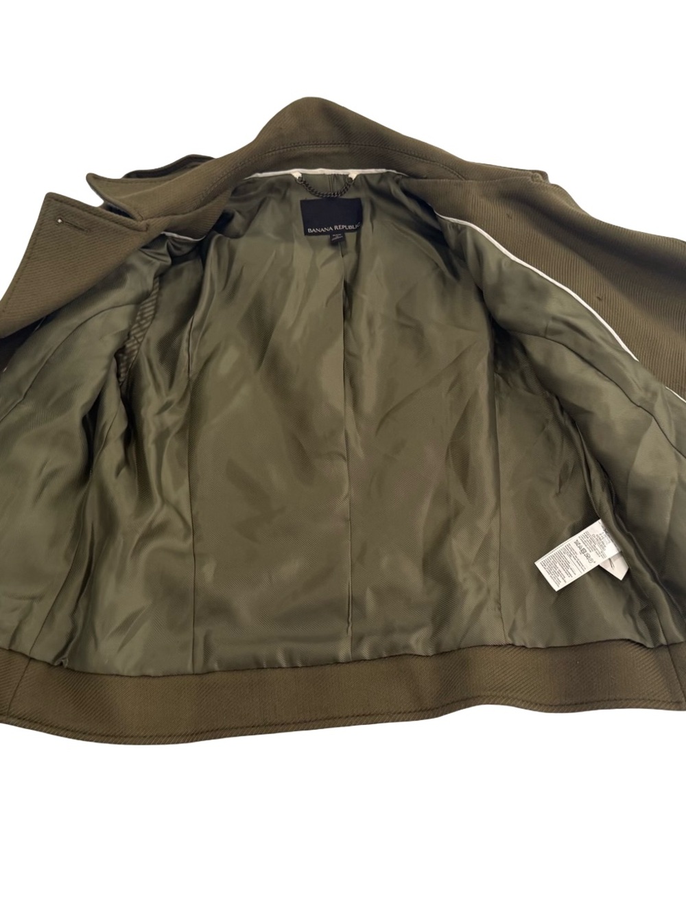 Banana Republic Petite Small Olive Green Double-Breasted Military Peacoat Jacket - Picture 6 of 10